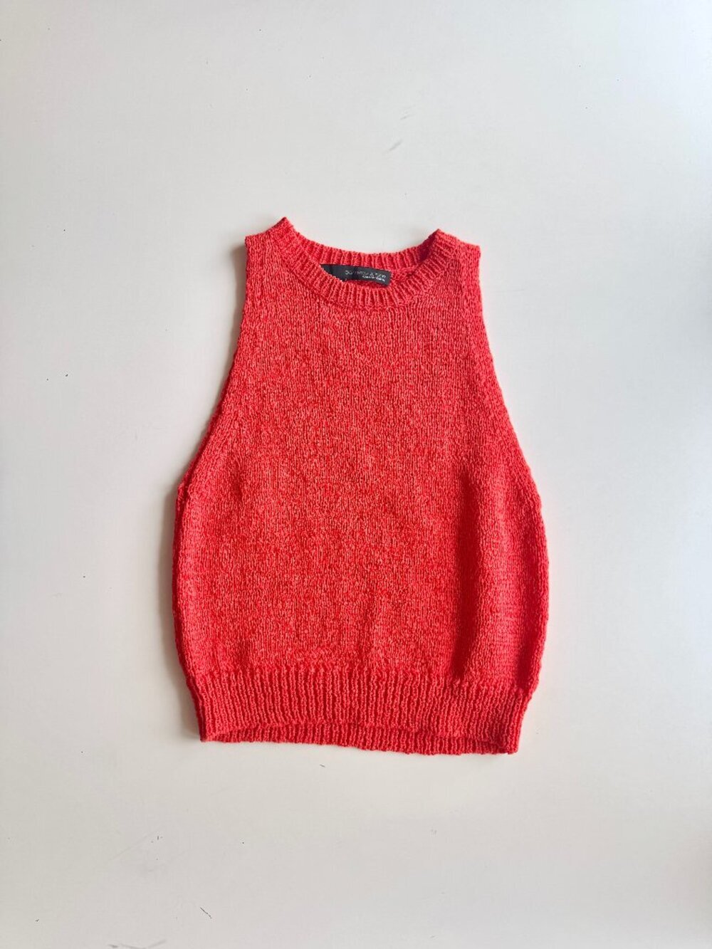 360SWEATER Orange Nylon Knit High Neck Cropped Sweater Tank Top, Size XS